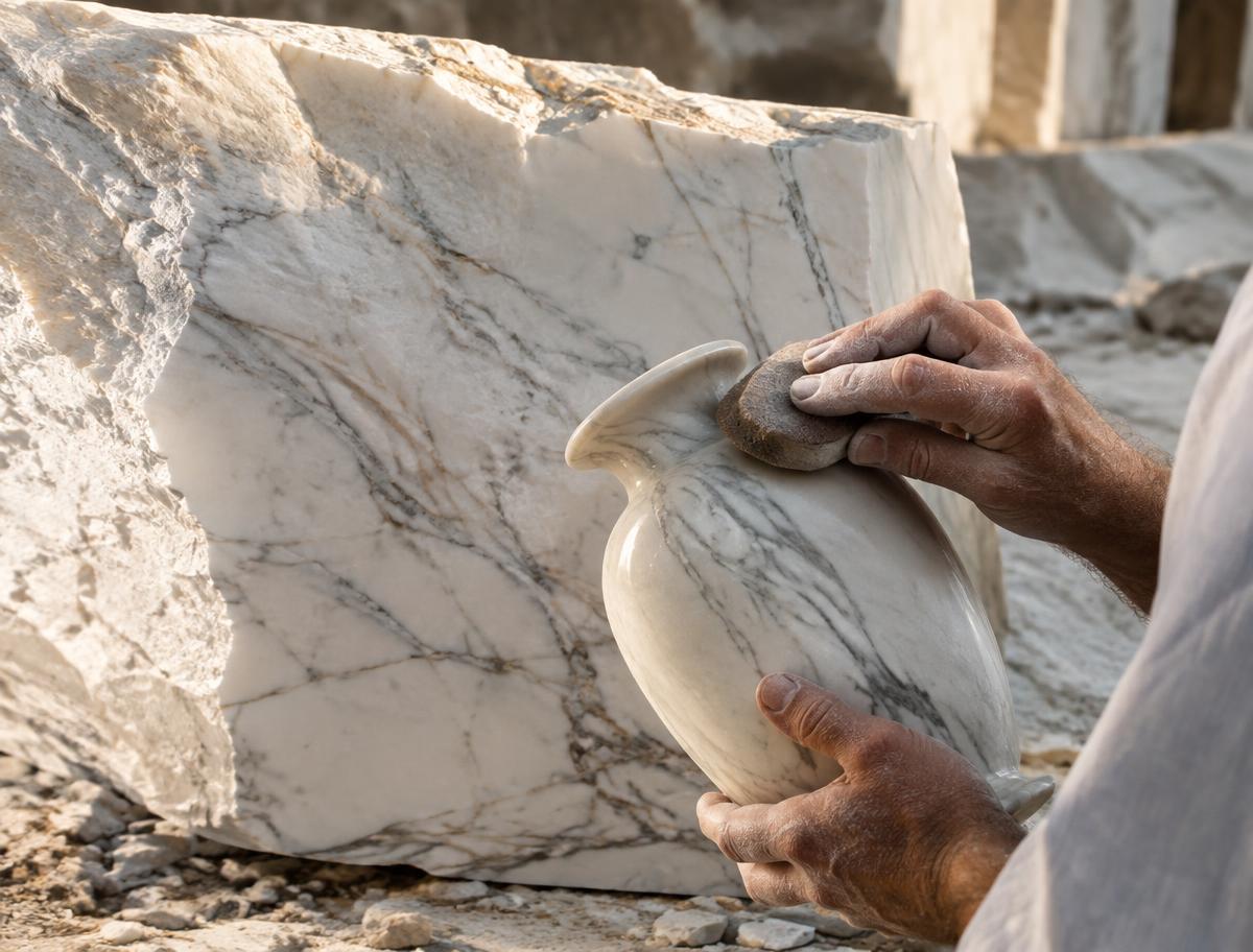 Artisan polishing marble